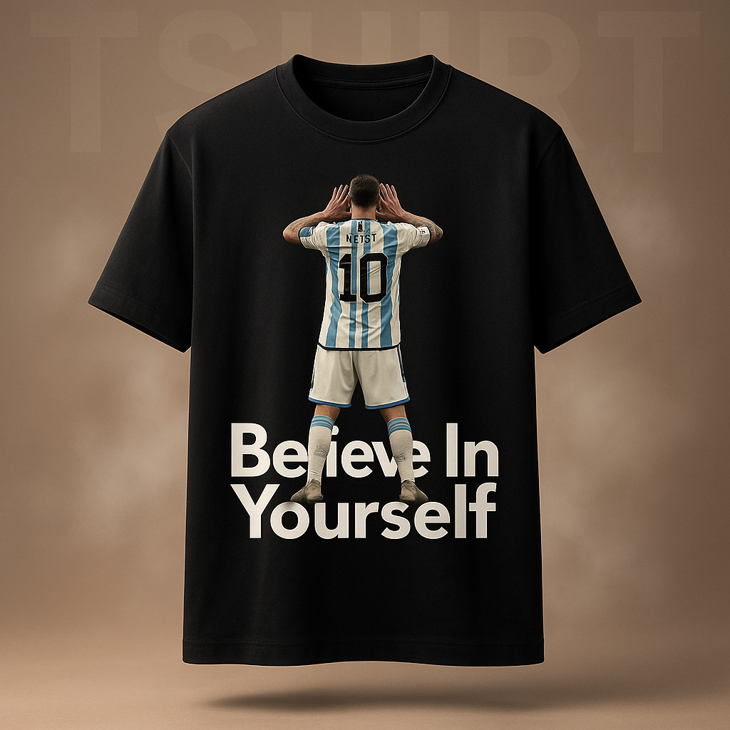 "Believe In Yourself" Oversized Messi Tribute T-Shirt – Black Edition