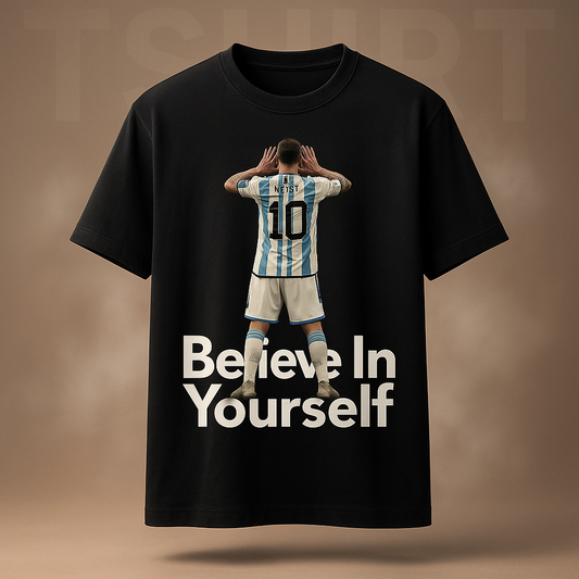 "Believe In Yourself" Oversized Messi Tribute T-Shirt – Black Edition